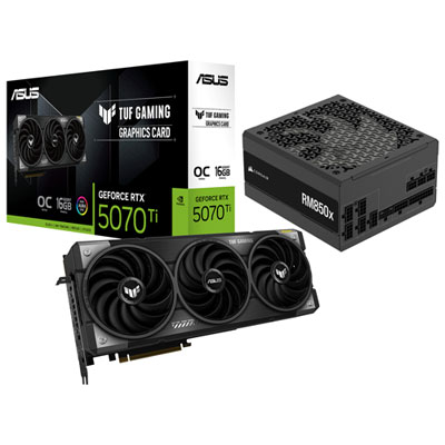 Image of ASUS TUF Gaming GeForce RTX 5070 Ti OC 16GB GDDR7 Video Card & Corsair RMx 850-Watt ATX Power Supply
