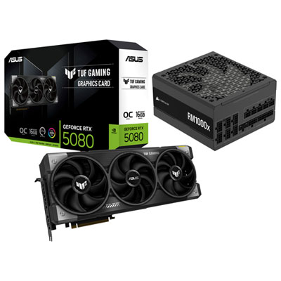 Image of ASUS TUF Gaming GeForce RTX 5080 OC Edition 16GB GDDR7 Video Card & Corsair RMx 1000-Watt ATX Power Supply