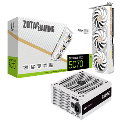 Image of ZOTAC Gaming GeForce RTX 5070 AMP White Edition 12GB GDDR7 Video Card & Corsair RM 850-Watt ATX Power Supply