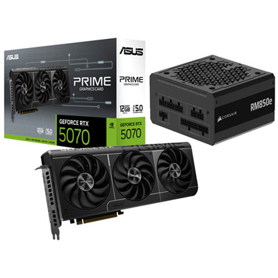 Image of ASUS Prime GeForce RTX 5070 12GB GDDR7 Video Card & Corsair RMe Series 850-Watt ATX Power Supply