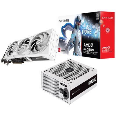 Image of Sapphire Pure AMD Radeon RX 9070 XT 16GB GDDR6 Video Card & Corsair RM 850-Watt ATX Modular Power Supply