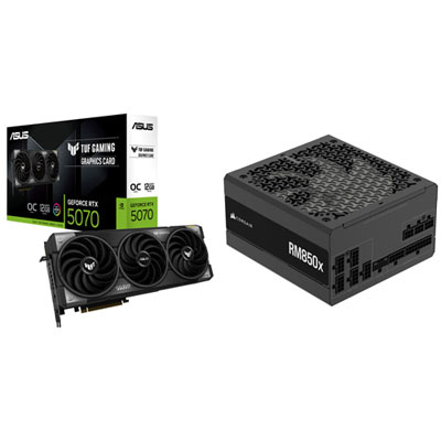 Carte Graphique Tuf Gaming Geforce Rtx 5070 Oc Gddr7 12 Go D'asus Et Bloc D'alimentation Atx Rmx 850 W De Corsair