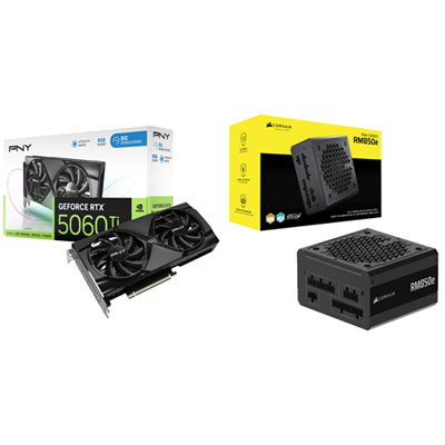 Carte Graphique Geforce Rtx5060 Ti Oc À Deux Ventilateurs Gddr7 De 8 Go De Pny Et Bloc D'alimentation Modulaire Atx 850 W De Corsair