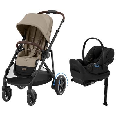 Cybex e-Gazelle S Convertible Full-Size Stroller with Cloud G Rear-Facing Infant Car Seat - Almond Beige/Moon Black