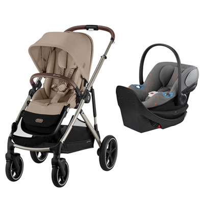 Cybex Gazelle S 2 Convertible Stroller with Aton G Swivel Rear-facing Infant Car Seat - Almond Beige/Laval Grey