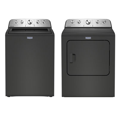 Maytag 5.4 Cu. Ft. High Efficiency Top Load Washer & Pet Pro 7.0 Cu. Ft. Electric Steam Dryer - Volcano Black