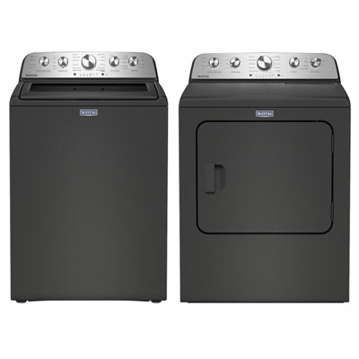 Maytag 5.5 Cu. Ft. High Efficiency Top Load Washer & Pet Pro 7.0 Cu. Ft. Electric Steam Dryer - Volcano Black