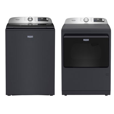 Maytag 6.0 Cu. Ft. High Efficiency Top Load Washer & Pet Pro 7.4 Cu. Ft. Electric Steam Dryer - Midnight Steel