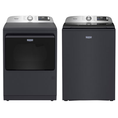 Maytag 6.0 Cu. Ft. High Efficiency Top Load Washer & Pet Pro 7.4 Cu. Ft. Gas Steam Dryer - Midnight Steel