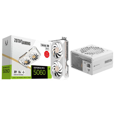 Carte Graphique Nvidia Geforce Rtx 5060 Twin Edge Oc White De Zotac Gddr7 De 8 Go Avec Bloc D'alimentation Entièrement Modulaire Atx 3.1 De 850 W