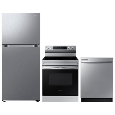 Réfrigérateur À Congélateur Supérieur 17,6 Pi³ 30 Po; Cuisinière Électrique; Lave-Vaisselle De Samsung - Inox