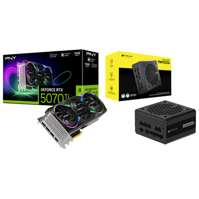 Carte Graphique Geforce Rtx 5070 Ti Argb Epic-X Rgb Oc À Trois Ventilateurs Gddr7 16 Go De Pny Avec Bloc D'alimentation Modulaire Atx 1000 W
