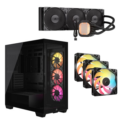 Corsair Nautilus RS LCD 360mm Liquid CPU Cooler w/ Mid-Tower ATX Computer Case & 120mm Triple PWM Reverse Case Fan Kit -Black