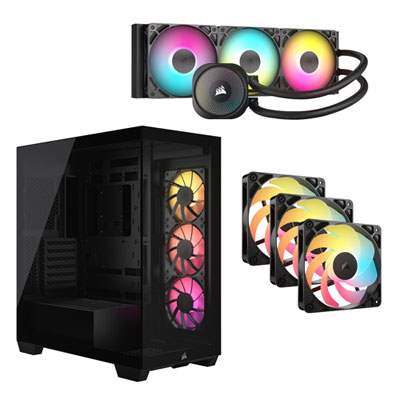 Corsair Nautilus 360 RS ARGB Liquid CPU Cooling System w/ ATX Computer Case & 120mm Triple PWM Reverse Case Fan Kit -Black