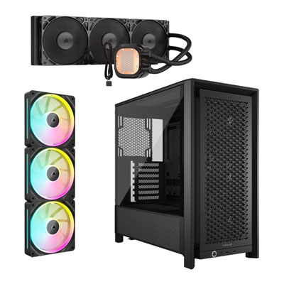 Corsair Nautilus RS LCD 360mm Liquid CPU Cooler w/ 120mm PWN Triple Fans Starter Kit & Mid-Tower ATX Computer Case -Black