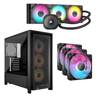 Corsair Nautilus 360 RS ARGB Liquid CPU Cooling System w/ Mid-Tower ATX Computer Case & 3-Pack 120mm PWM Case Fans -Black