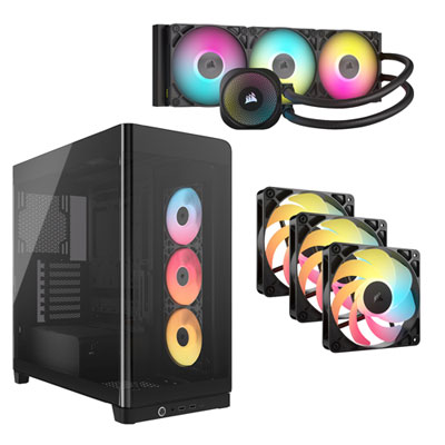 Corsair iCUE LINK Titan RX RGB 360mm Liquid CPU Cooling System w/ ATX Computer Case & Triple PWM Reverse Case Fan Kit -Black