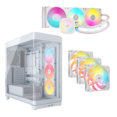 Corsair iCUE LINK Titan RX RGB 360mm Liquid CPU Cooling System w/ ATX Computer Case & Triple PWM Reverse Case Fan Kit -White