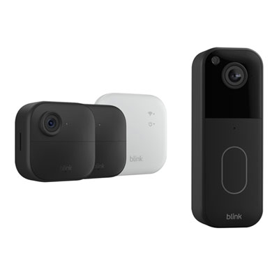Système De Surveillance Avec Caméras Ip Sans Fil Hd Intégrale 1080P Outdoor 4 (2 Unités) Et Sonnette Vidéo Wi-Fi 1440P De Blink - Noir