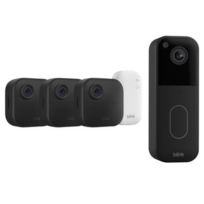 Système De Surveillance Avec Caméras Ip Sans Fil Hd Intégrale 1080P Outdoor 4 (3 Unités) Et Sonnette Vidéo Wi-Fi 1440P De Blink - Noir