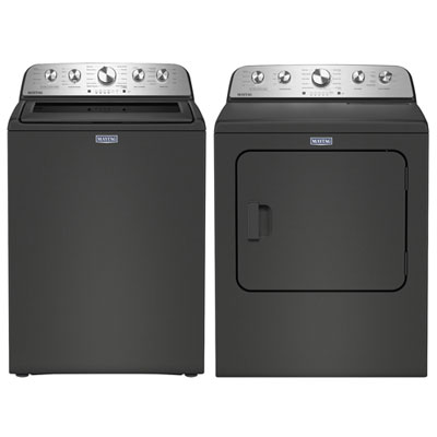 Maytag 5.4 Cu. Ft. High Efficiency Top Load Washer & Pet Pro 7.0 Cu. Ft. Gas Steam Dryer - Volcano Black