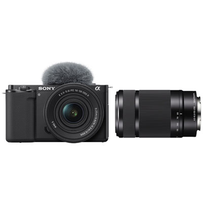 Sony Alpha ZV-E10KB APS-C Interchangeable Lens Mirrorless Vlog Camera with 16-50mm Kit & E-Mount APS-C 55–210mm Lens