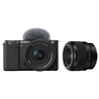 Appareil Photo Sans Miroir À Objectif Interchangeable Pour Blogues Vidéo Alpha Zv-E10Kb Aps-C De Sony Avec Objectif 16-50 Mm Et Objectif À Focale Fixe Fe 50 Mm F/1,8 Pour Portraits