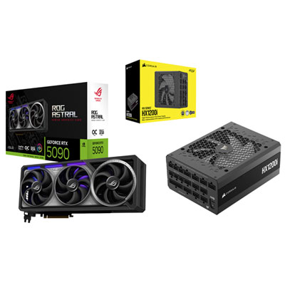 ASUS ROG Astral GeForce RTX 5090 OC Edition 32GB Video Card & Corsair HX1200i 1200-Watt ATX Fully Modular Power Supply