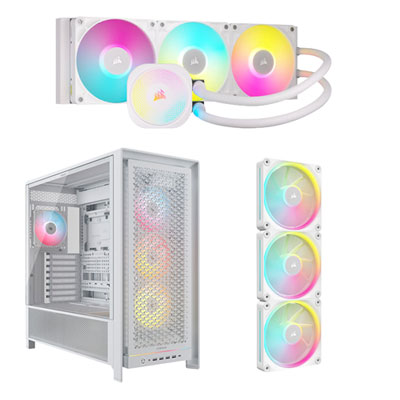 Système De Refroidissement Liquide Pour Processeur Icue Link Titan Rx Rgb 360 Mm, Tour 5000D Et Trois Ventilateurs Icue Link Lx120 De Corsair