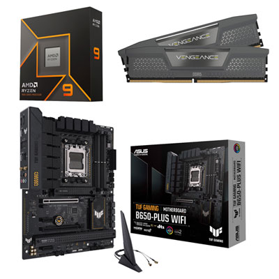 AMD Ryzen 9 9950X 16-Core 5.7GHz AM5 Processor, 32GB DDR5 Desktop Memory & B650-Plus Gaming WiFi6 ATX AM5 Motherboard