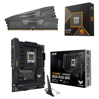 Corsair Vengeance 32GB DDR5 Desktop Memory, Ryzen 9 9900X 5.6GHz AM5 Processor & B650-Plus Gaming WiFi6 ATX AM5 Motherboard