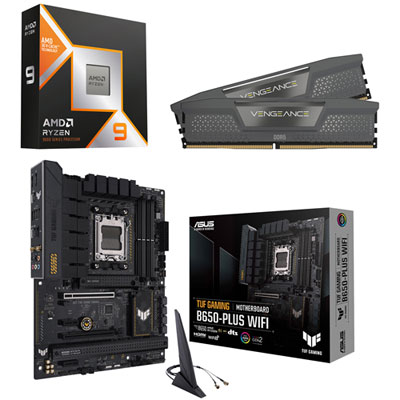 AMD Ryzen 9 9950X3D 16-Core AM5 Processor, 32GB DDR5 Desktop Memory & B650-Plus Gaming WiFi6 ATX AM5 DDR5 Motherboard