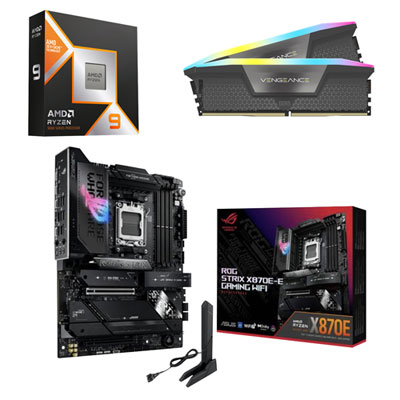 AMD Ryzen 9 9900X3D 12-Core AM5 Processor, RGB 32GB DDR5 Desktop Memory & ROG Strix X870E-E Gaming WiFi7 AM5 Motherboard