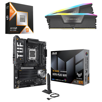 Processeur Ryzen 9 9900X3D Am5 D'amd, Mémoire Vive Vengeance Rvb Ddr5 32 Go Et Carte Mère Wi-Fi 7 Atx Am5 Tuf Gaming X870-Plus