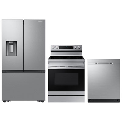 "Samsung 36"" 25.5 Cu. Ft. Counter Depth French Door Refrigerator; Electric Air Fry Range; Dishwasher - SS"