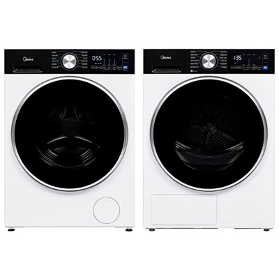 Sécheuse Électrique Compacte À Chargement Frontal Avec Pompe À Chaleur De 4,4 Pi³ Et Laveuse À Chargement Frontal He Avec Vapeur De 3,1 Pi³ De Midea - Blanc