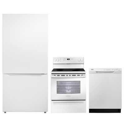 Insignia 30" 18.6 Cu. Ft. Bottom Freezer Refrigerator; Electric Range; Dishwasher - White - Only at Best Buy