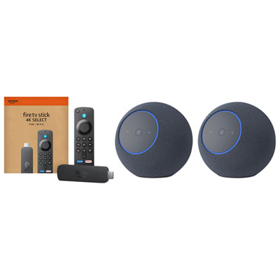 Amazon Echo Dot Max Smart Speaker (1 Pair) & Amazon Fire TV Stick 4K Select (2025) Media Streamer with Alexa Voice Remote - Graphite