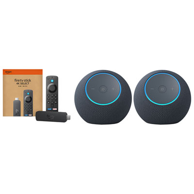 Amazon Echo Studio Smart Speaker (1 Pair) & Amazon Fire TV Stick 4K Select (2025) Media Streamer with Alexa Voice Remote - Graphite