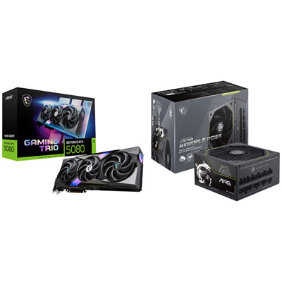 MSI GeForce RTX 5080 Gaming Trio OC 16GB GDDR7 Video Card & MAG A1000PLS 1000-Watt PCIE5 ATX 3.1 Power Supply