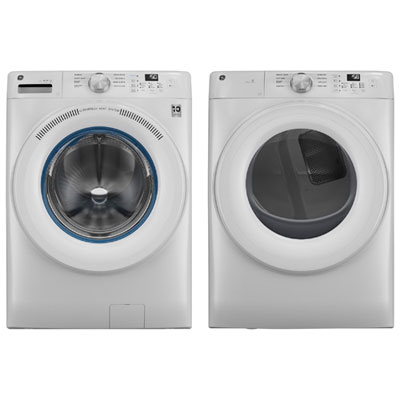 GE 5.3 Cu. Ft. High Efficiency Front Load Washer & 7.8 Cu. Ft. Large Capacity Stackable Electric Dryer - White