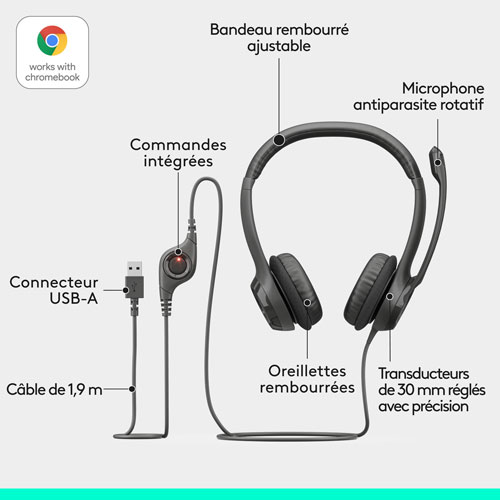 Logitech H390 Wired Headset with Noise Cancelling Microphone - Black