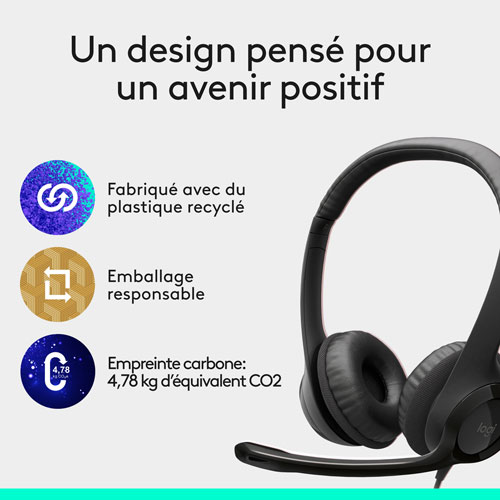 Casque d'écoute avec fil H390 de Logitech avec micro à suppression du bruit - Noir