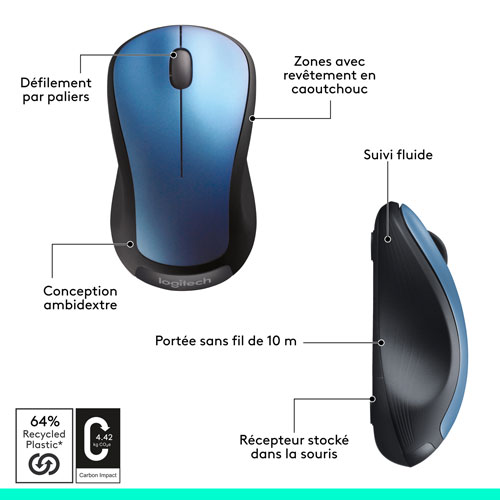 Souris ambidextre sans fil M310 de Logitech - Bleu paon