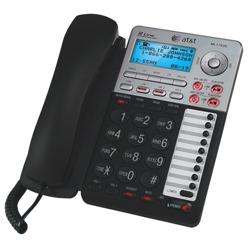 AT&T 2-Line Corded Phone with Caller ID and Digital Answering System