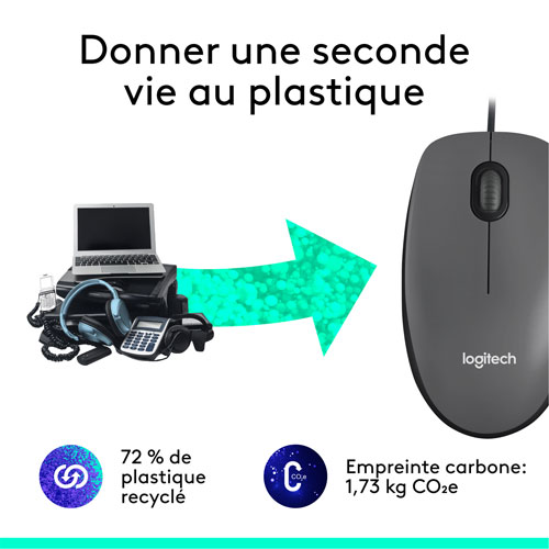 Logitech M100 Wired Optical Ambidextrous Mouse for PC - Charcoal