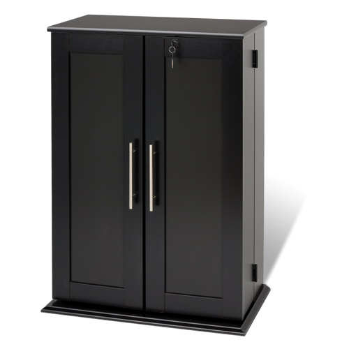 Locking Media Storage Cabinet with Shaker Doors - Black