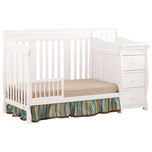 Storkcraft Portofino 4-In-1 Fixed Side Convertible Crib Changer-White