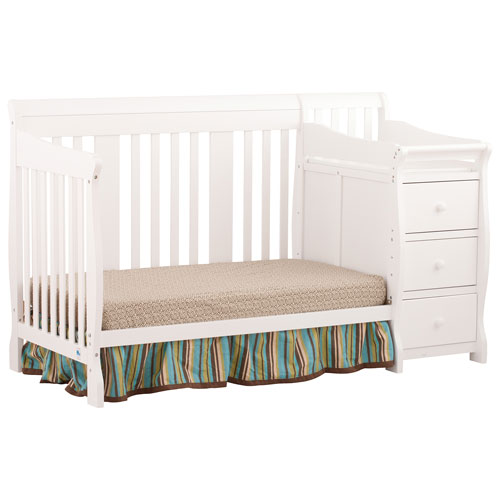 Storkcraft Portofino 4-In-1 Fixed Side Convertible Crib Changer-White