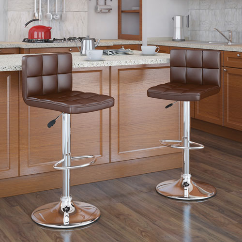 Contemporary Adjustable Height Barstool - Set of 2 - Brown